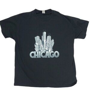 Gildan Dryblend T-shirt Mens Large Black Chicago Skyline Crew Neck